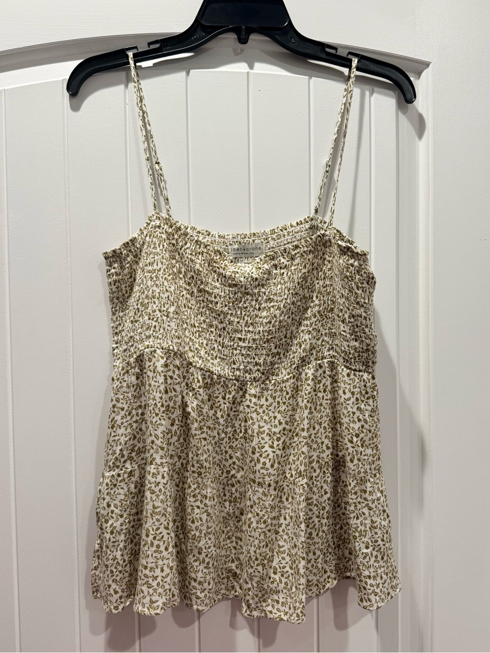 Paper Crane Cream and Olive Floral Smocked Cami